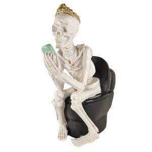 Skeleton on Toilet 6" Halloween Decor Funny Crown Phone Tabletop Figure Ashland